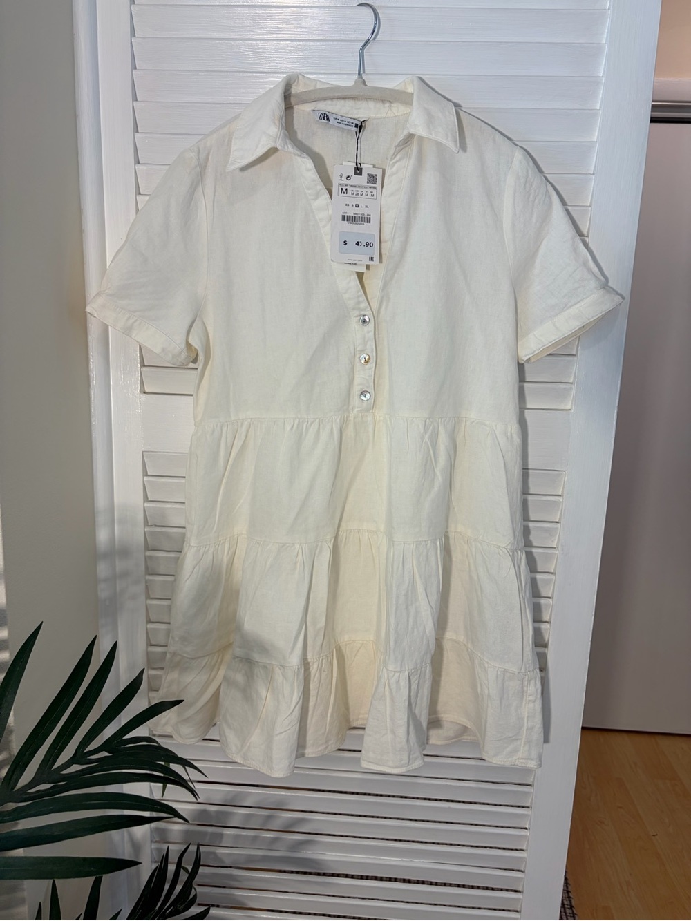 Zara Cream Tiered Short-Sleeve Buttoned Tunic